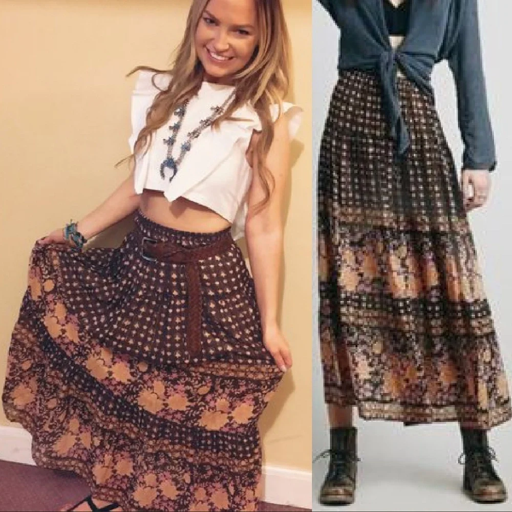 Spell designs desert rose maxi skirt raven brown S